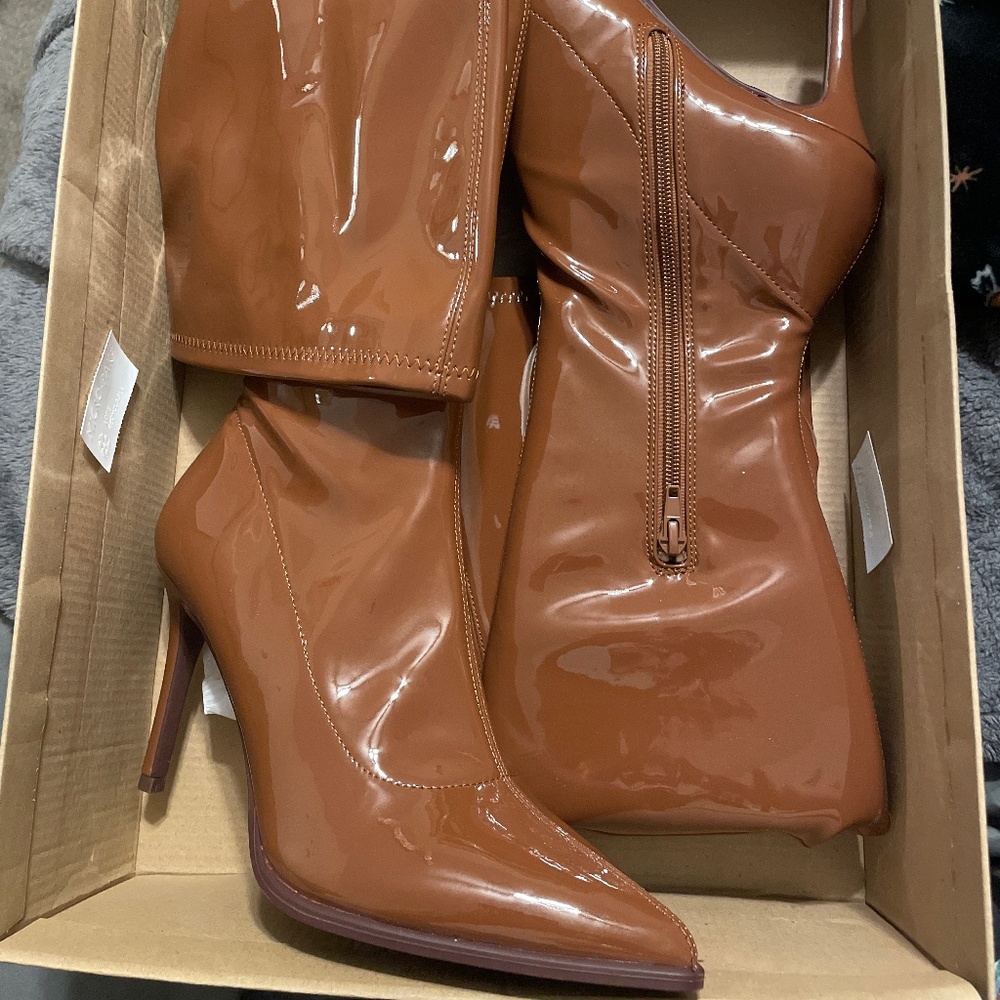 Over the knee cognac Patton leather boots